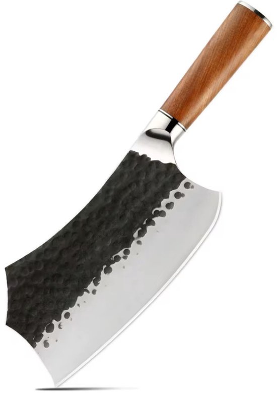 Couteau à hacher 18 cm en acier inoxydable forgé, puissant et tranchant comme un rasoir – Finition noire – Couteau de boucher et BBQ - Manche en bois de palissandre – Boîte cadeau de luxe – KAAMUT®