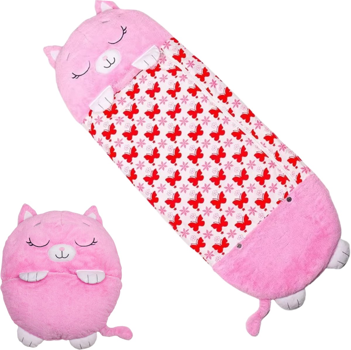 Slaapzak - Slaapzak kind - 2 in 1 - Met kussen - Geschikt tot 130 cm - Maat M - Kinderslaapzak Kat