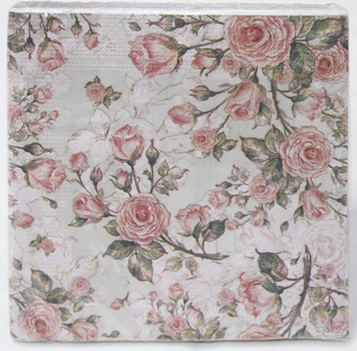 40 Servetten - Roos - Rozen - Tros Roos - Tros Rozen - Roze - Groen - Beige - 33 x 33 cm - 3-Laags - Jean Products