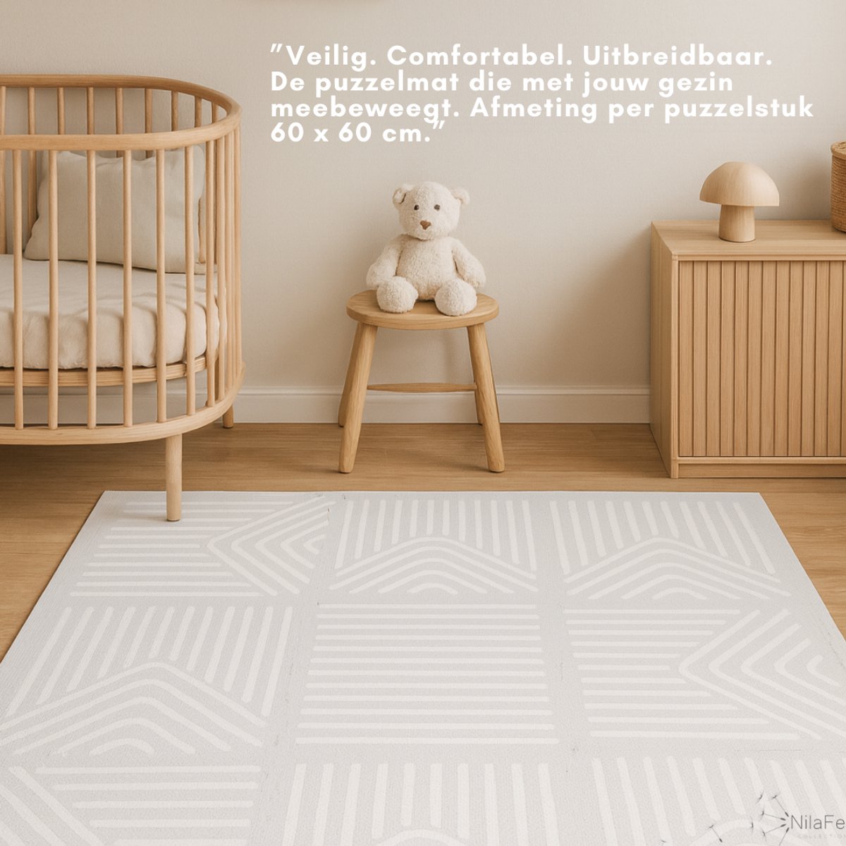NilaFee™ - Speelmat - Foam - Baby - Speelkleed - Kruipmat - 180 x 120 x 1.5 cm - Puzzelmat - Opbergtas -Geometry Grijs — afbeelding 5