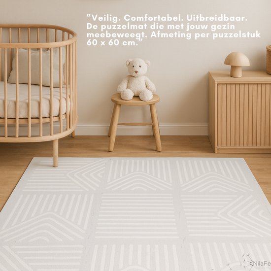 NilaFee™ - Speelmat - Foam - Baby - Speelkleed - Kruipmat - 180 x 120 x 1.5 cm - Puzzelmat - Opbergtas -Geometry Grijs van NilaFee® — afbeelding 5