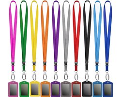 10 Stuks Afneembaar Lanyard Sleutelhangers met 10 PU Leren Badgehouders - Kleur Nekkoord - Keycord Pashouder - Kaarthouder met Keykoord - Badge Houder voor Kaart/Sleutels - Telefoon/GSM Koord - Sleutelkoord - Universeel ID Pashouder - Telefoonkoord