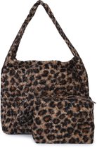Teddy Tas - Inclusief Bijpassend Tasje/Etui - Shopper - Luipaardprint - Faux Fur Tas - Leopard - Bruin/Zwart