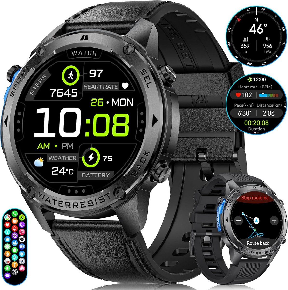 Robuuste Heren Smartwatch met GPS en Lange Batterijduur - Waterdicht (IP69K) & 1.43" AMOLED