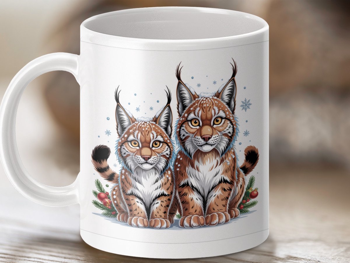 Mok Lynx Kerstmis, Winter katten mok, Dieren mok, Feestdagen cadeau, Lynx liefhebber mok, Cadeau voor haar, Koffie mok, Thee mok