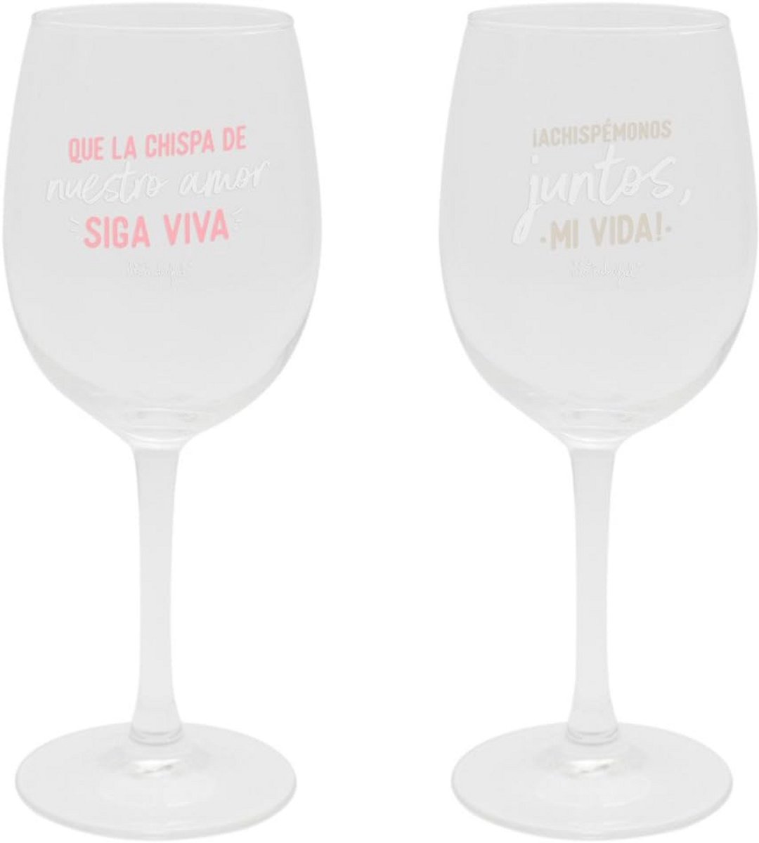 Set van 2 Wijn Glazen met Liefdevolle Tekst - 360 ml - Vaatwasmachinebestendig