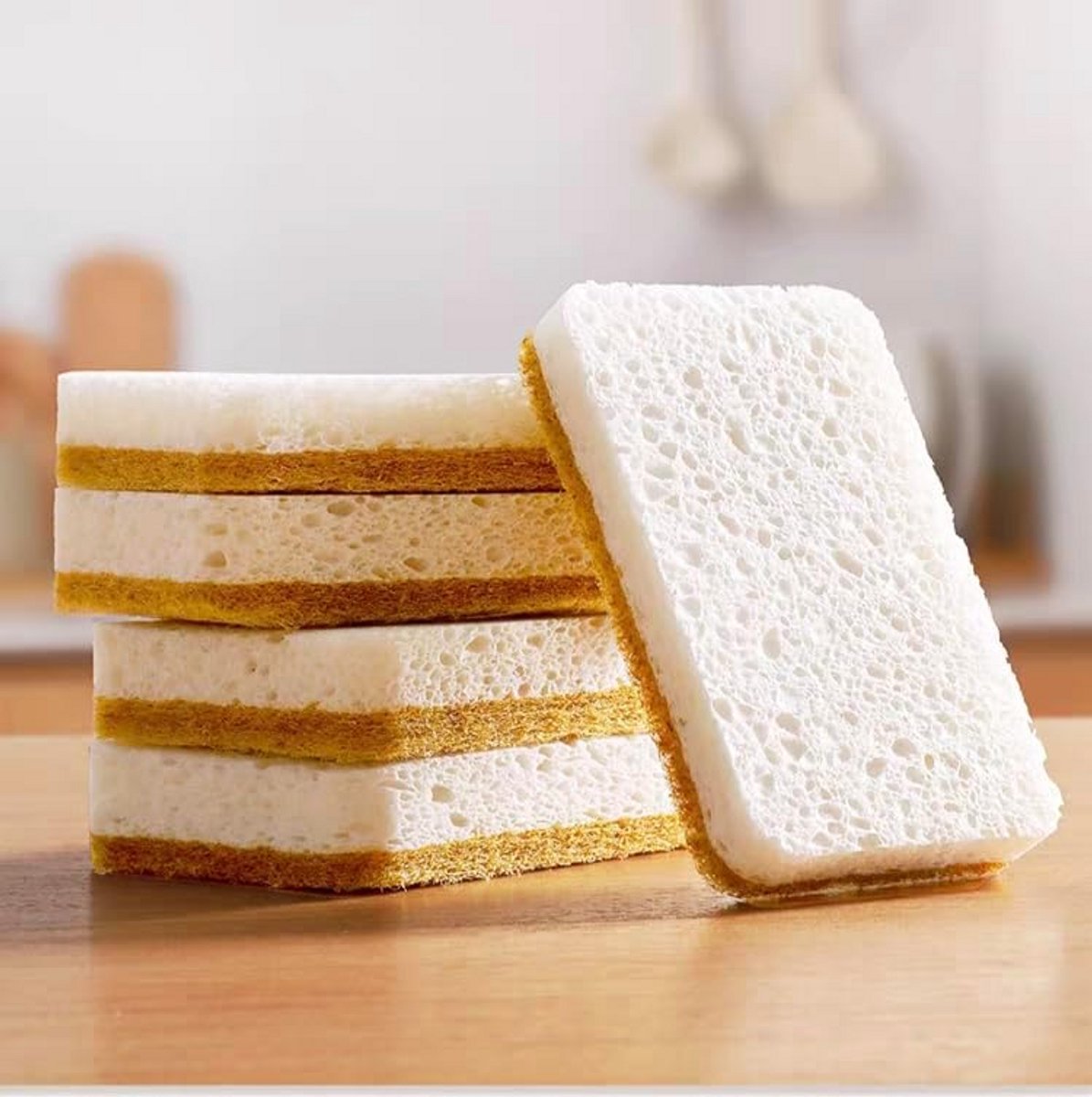 4-pack ecologische afwas- en schoonmaaksponzen van cellulose en sisal