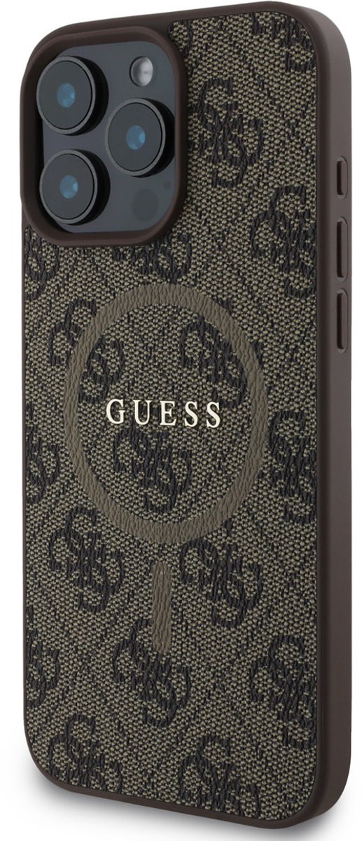 GUESS, Beschermhoes Geschikt voor Apple iPhone 16 Pro Max MagSafe Gedrukt 4G, Bruin