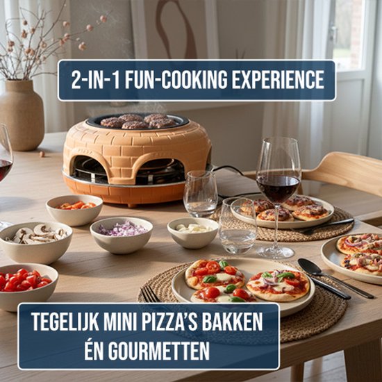 BluMill Mini Pizza Oven met Gourmetstel - Mini Pizza Oven voor 6 Personen - Terracotta Koepel - Incl. Gietijzeren Grillplaat - Incl. 6 RVS Pizzaspatels en Deeguitsteekvorm — afbeelding 5