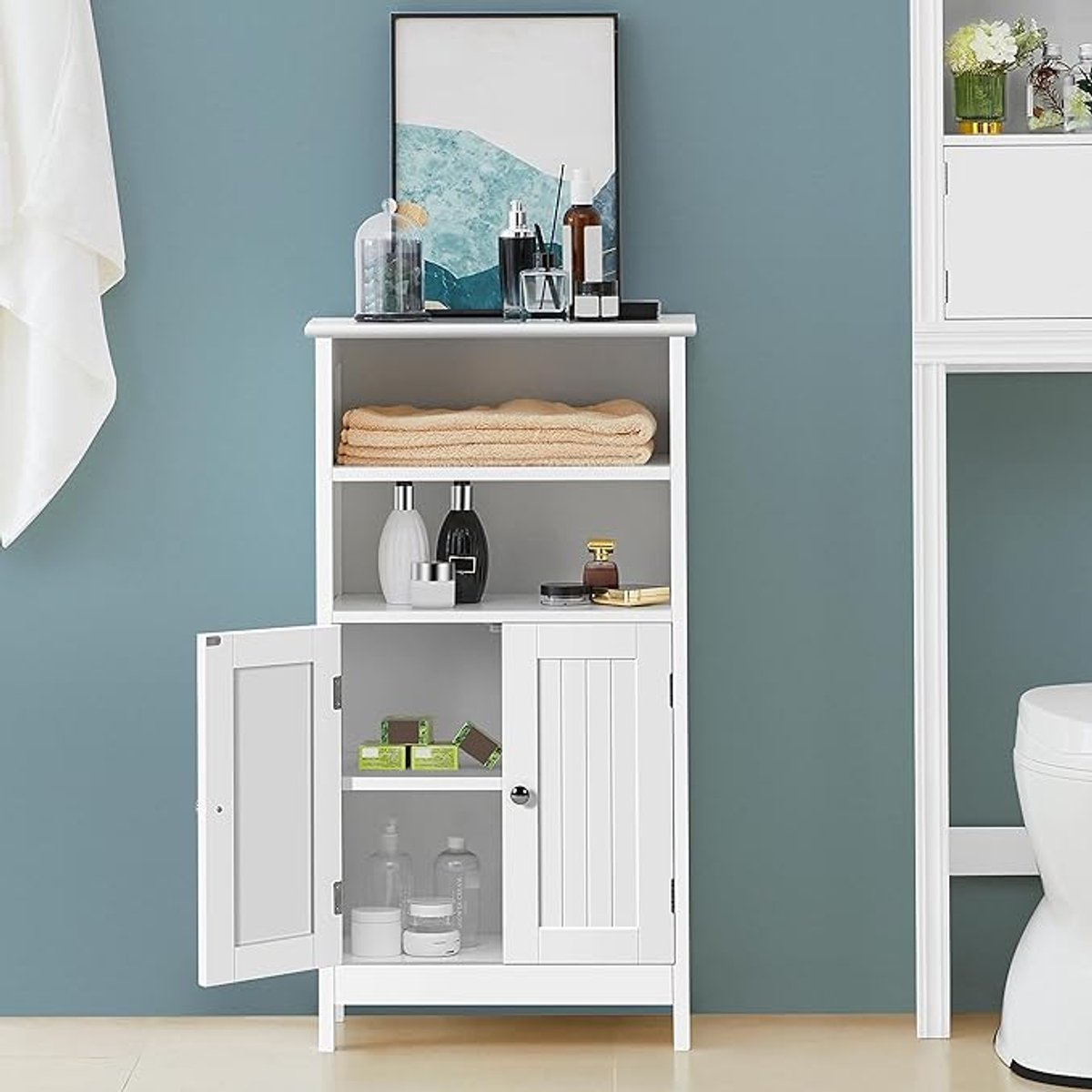 Badkamerkast / Keukenkast met Dubbele Deuren en Verstelbare Plank – Opbergkast voor Badkamer, Keuken, Woonkamer of Hal – Vrijstaand – 93 x 50 x 30 cm – Wit – House&Garden