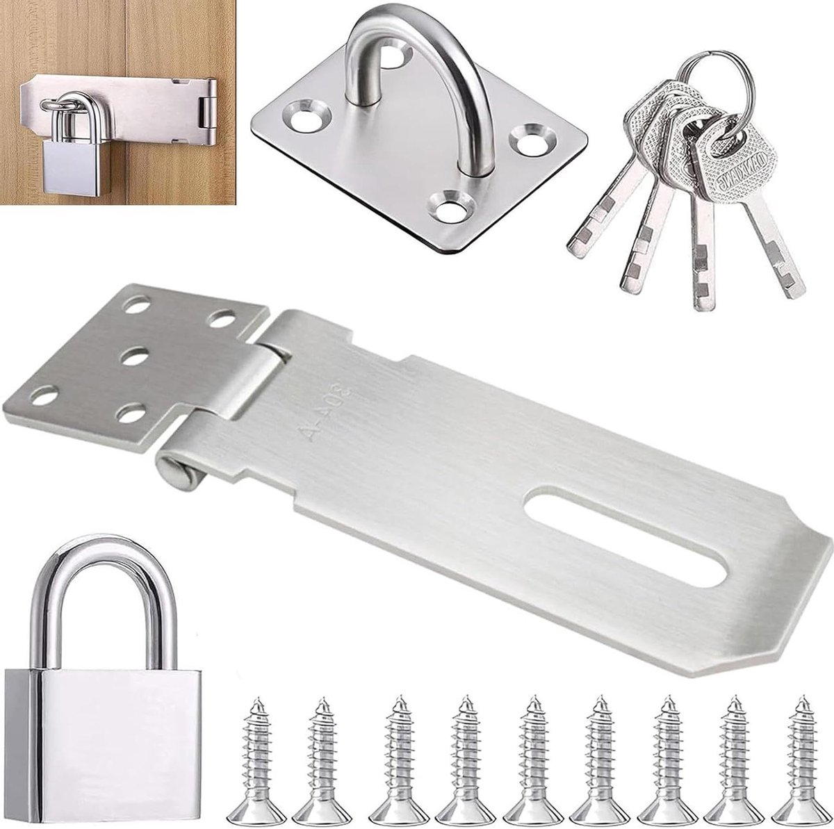 Deurvergrendelingsset - Veiligheid - Hangslot - Staal - Sleutels - Deuren - Kasten - Kluisjes - Doos - Roestvrij - Sloten