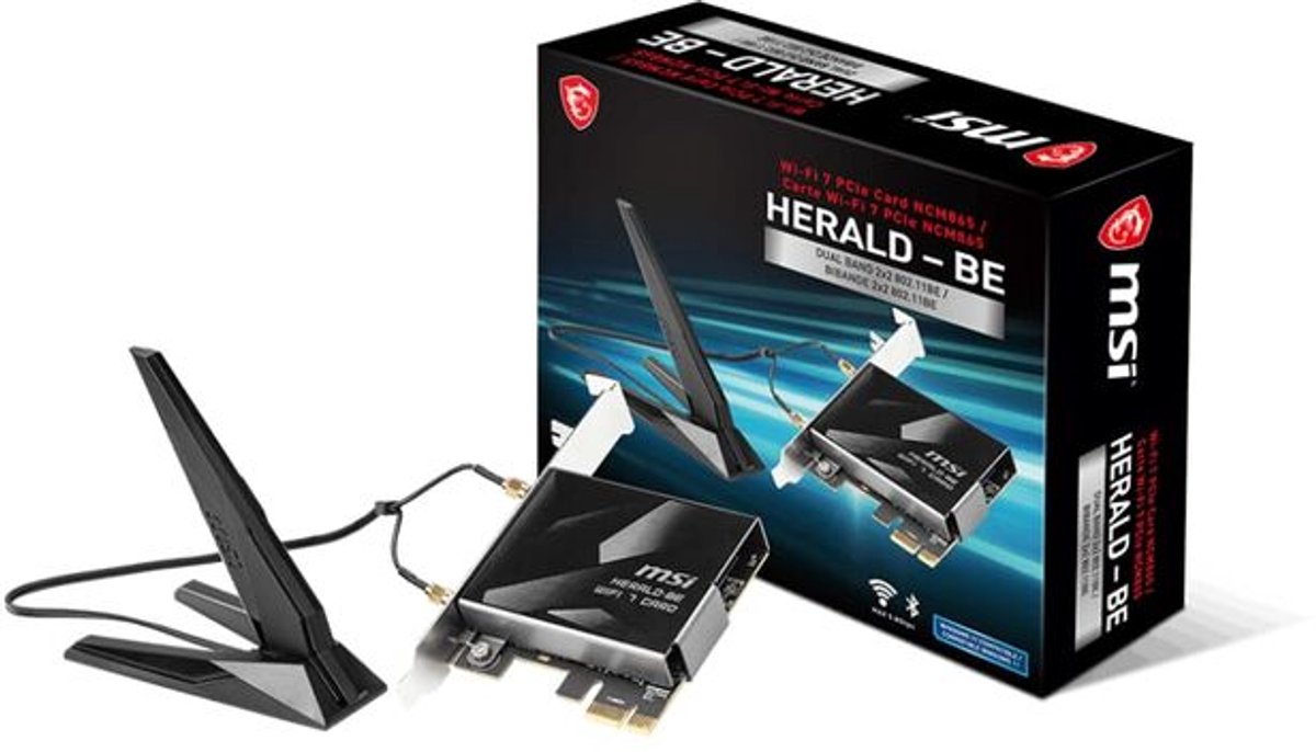 MSI Herald-BE WI-FI 7 MAX (Wi-Fi 7, 802.11BE, Bluetooth 5.4, PCIe, Multi-Link Operation Technology, External Antenna)