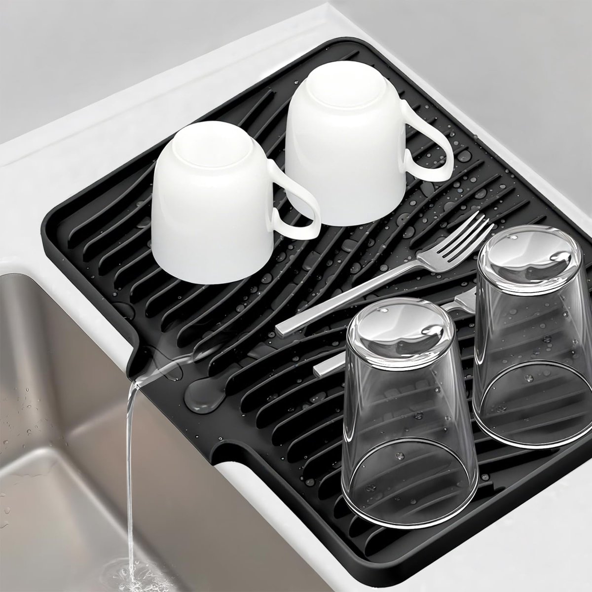 Unyqoos® Siliconen afdruipmat met afvoergroeven en hittebestendige functie, 50x40 cm