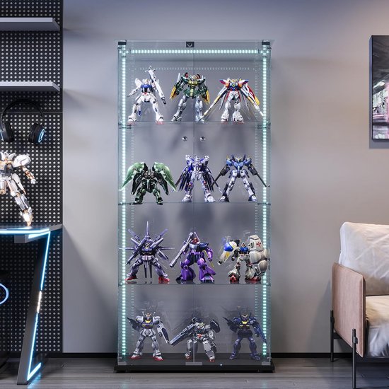 Glazen Vitrine Kast Met Deur En Slot - LED Verlichte Verzamelaarsvitrine Zwart