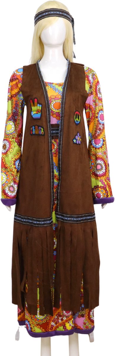 Joya Party® Hippie Jurk Dames met Vest & Hoofdband | Jaren 60 & 70 Flower Power Set | Stretch Lange Jurk | Verkleedkostuum Vrouw | Carnaval, Themafeest & Halloween | — afbeelding 19