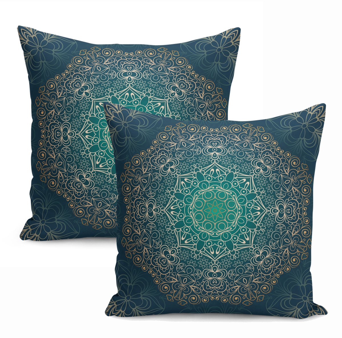De Groen Home Kussensloop - kussenhoes - Sierkussenhoes - hoes voor sierkussens HARMONIE set van 2 - 45x45 cm - Velvet - Gold mandala - Aan beide zijdig bedrukt