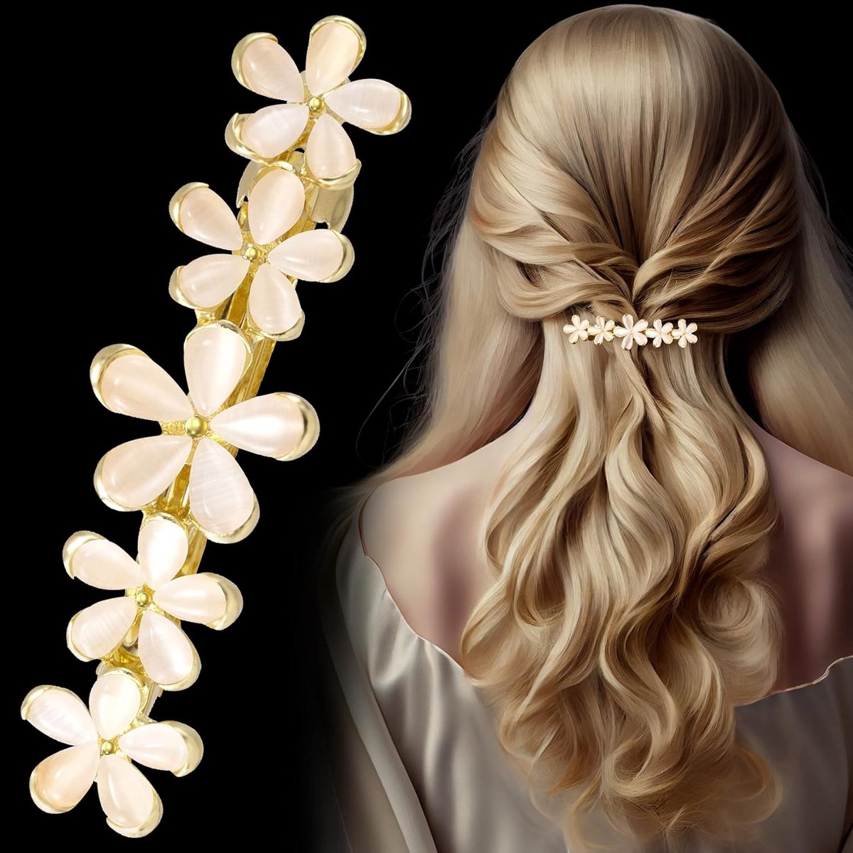 Sprankelende Bloem Haarclip met Opaal - Elegante Bruidshaarspeld Assessoire