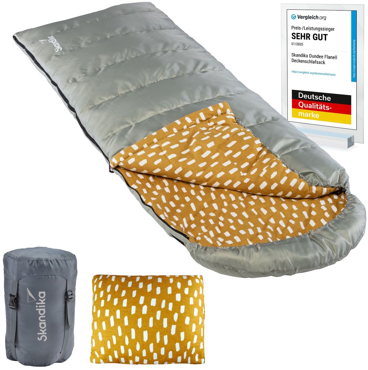 Skandika deken slaapzak Dundee flannel - katoen, luxe kwaliteit, koppelbaar, dubbele slaapzak, 3 seizoenen, tot -20°C, 220 x 80 cm | outdoor camping slaapzak