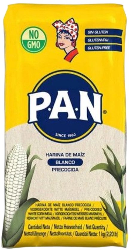 Witte Fijne Maïsmeel, Voorgekookt, Colombia & Venezuela, 1 kg per Zak – Harina de Maíz Blanco Precocida, Pack van 2 Economy Zakken 2 x 1 kg met Kajal Sticker