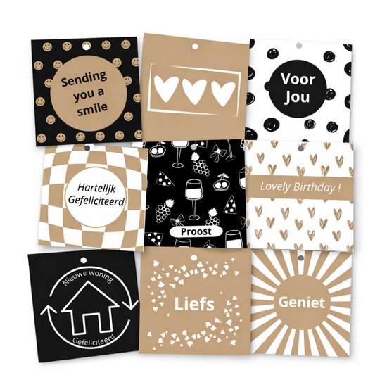 44x Cadeaukaartjes (SIEM Serie) – "Voor elk moment" – 22 Designs – 7×7 cm – Cadeaulabels / Mini Wenskaartjes – Met Boorgaatje – Voor Cadeaus & Verpakkingen