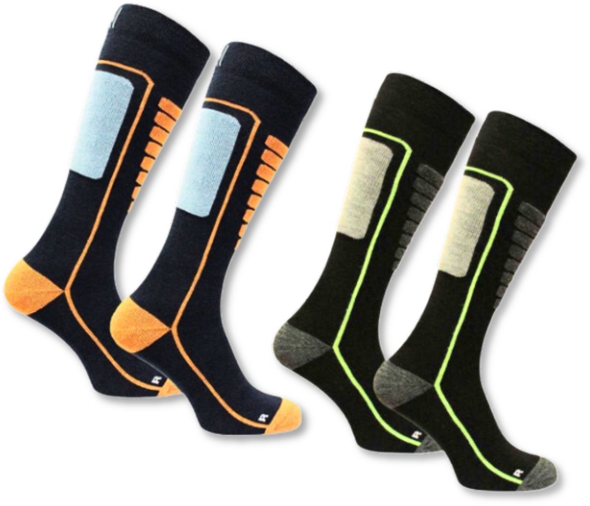 Norfolk Skisokken - 2 Paar - Merino Wol Schokabsorptie Skisokken - Naadloos - Zacht, Warm en Droog - Zwart/Blauw - Maat 43-46 - Courchevel 2 Pack