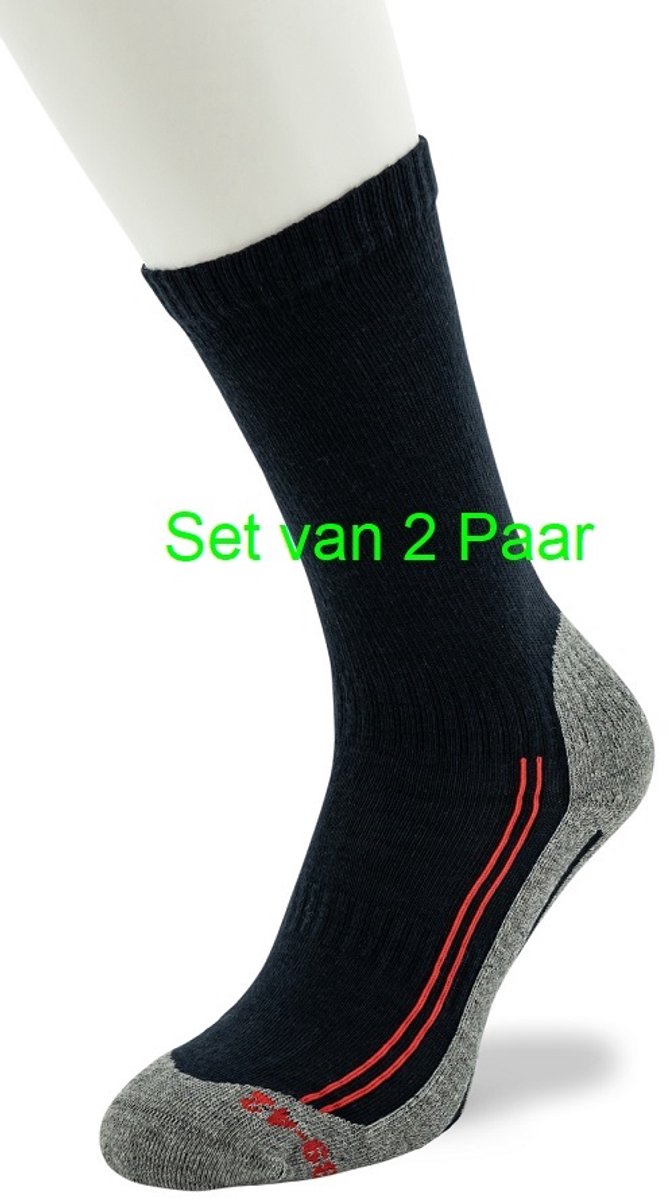 Bonnie Doon Katoenen Wandel Sokken 2 paar Blauw/Rood Zachte Dempende Zool Compressie delen Unisex 43/46 - Gladde naden - Compressiedelen voor Stevigheid en betere Bloedsomloop - Schokdempende Zool - Vochtregulerend - Dark Blue/Red - BW23000202.10