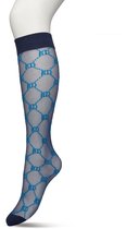 Bonnie Doon Dames Geruite Panty Kniekousen Donker Blauw maat 36/42 - Knie Kousen 20 denier - Ruitjes - Ruiten - Print - Uitstekend draagcomfort - Bonnie Doon Knee High - Kniesokken - Zakt niet af - OEKO-TEX - Navy - BP221801.102
