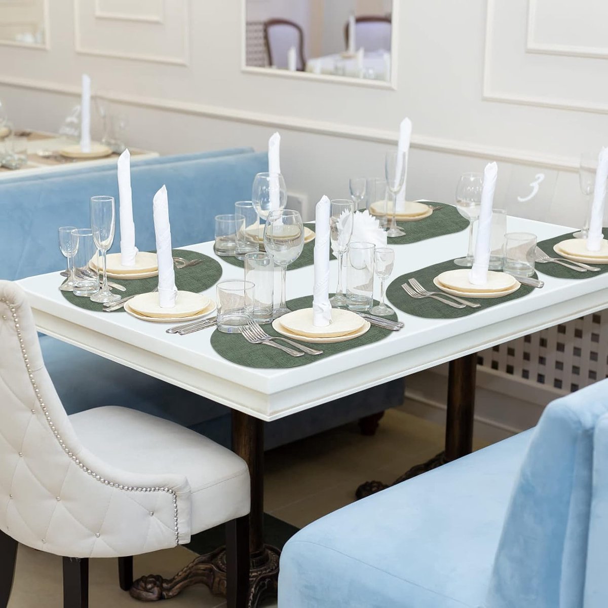 Candala Placemats, afwasbaar, 6-delige set, PU-leer, hittebestendig, antislip, voor eettafel, keuken, ovaal, groen