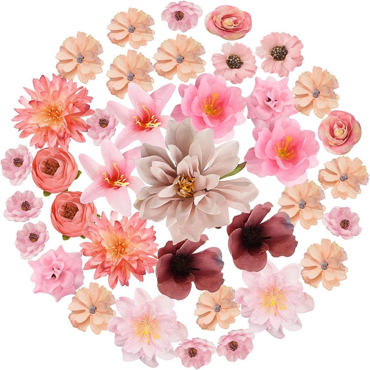 35 Kunststof Bloemen voor Kunsthandwerk - Decoratieve Bloemen - Bruiloft Serie - Roze - Bruidsboeket Decoratie - Huis Tuin - DIY Fotoprops - Mini Bloemen - Feestdecoratie