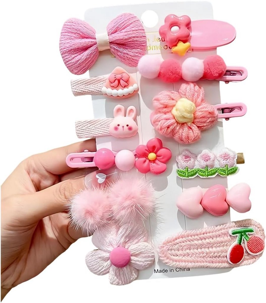 Set van 12 schattige metalen haarspeldjes voor meisjes - Roze haaraccessoires