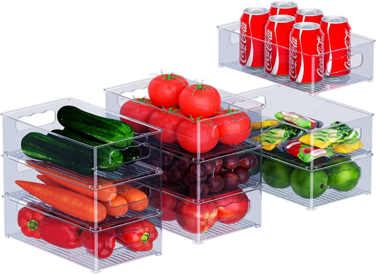 Goodivery ® Koelkastorganizerset - Set van 9 (3 maten), keukenorganizer voor voorraadkast, vriezer, kast, lade, kantoor. 27.5 x 26.8 x 17.2 cm, Blauw Grijs