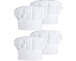 Set keukenmutsen - kinderen - verstelbaar - bakkerskostuum - volwassenen - koken Kindergeschenken Keukengerei - Fantasiespel - Verstelbare hoed - Bakkerspret - Set van 4 - Wit