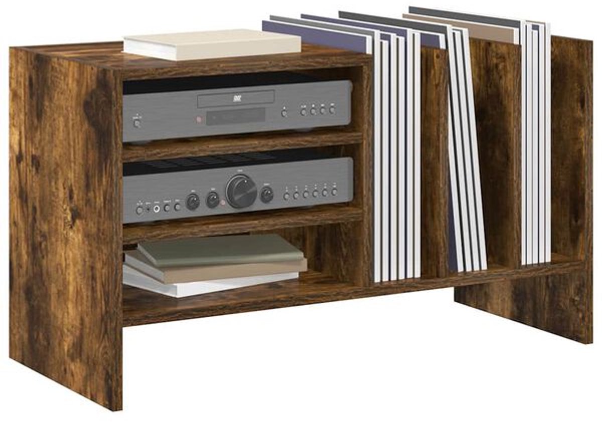 Platenspelermeubel - LP-kast - Platenspelerkast - Draaitafelstandaard - Platenspelerstandaard - Vintage Displayplank - Gerookt eiken