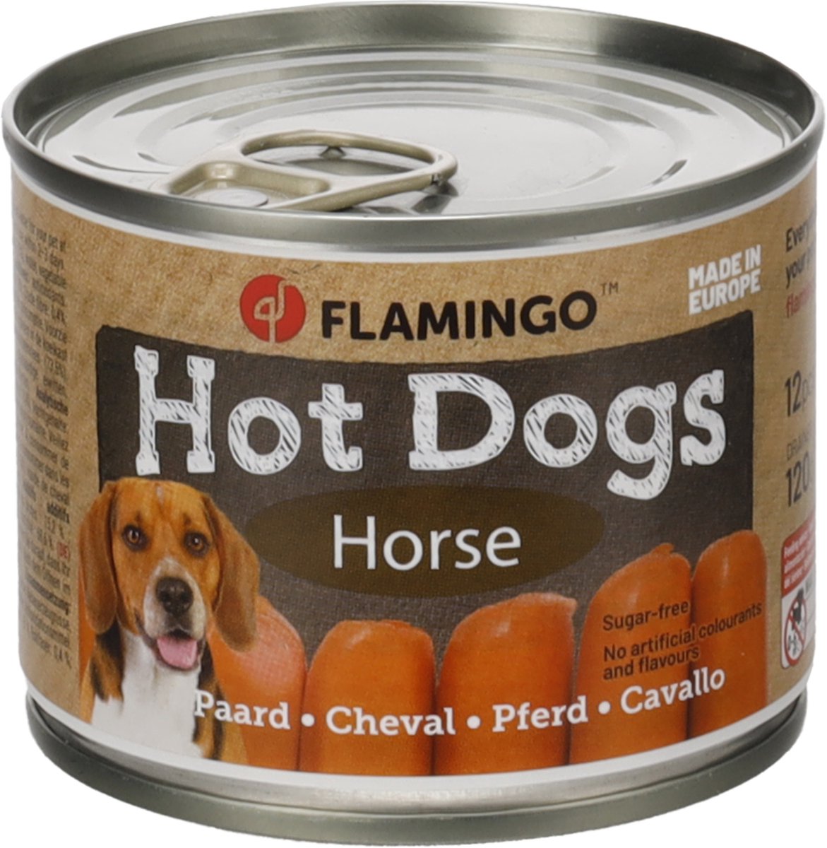 Flamingo Hotdogs - 4 blikjes - hotdogs voor de hond - kip, paard, rund en konijn - 4x120 gram -
