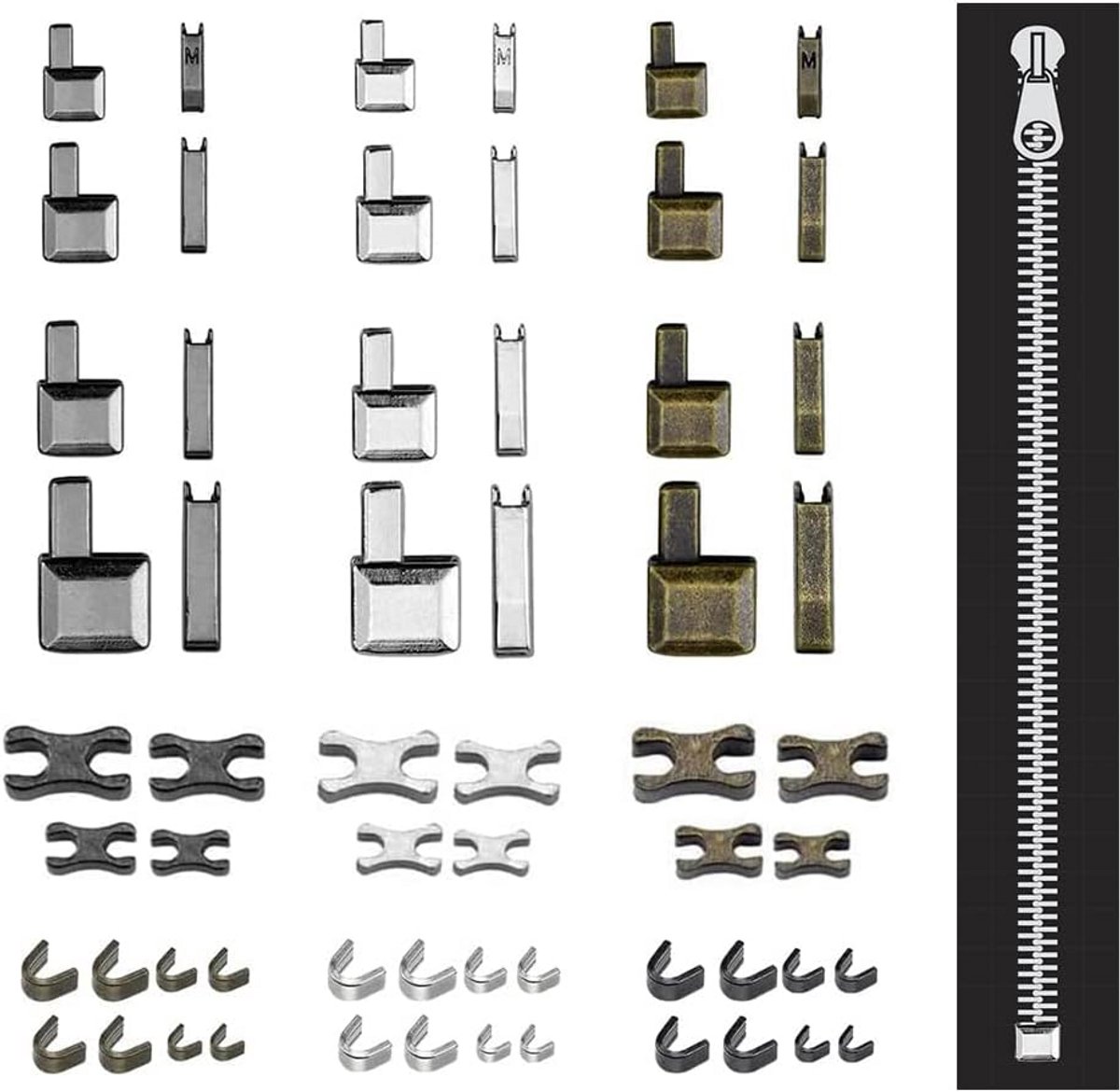 60 Delige Ritssluiting Reparatieset Universeel in Verschillende Maten en Kleuren