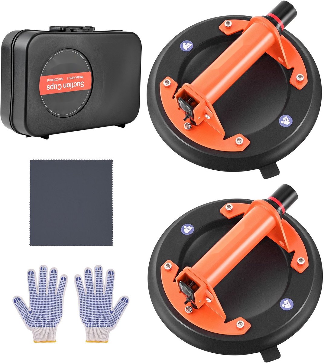 Glaszuiger - Vacuüm tegelzuiger - Ø 20,3 cm Zuignap - 195 kg Hefvermogen - Metalen Handgreep - Met Draagtas - Set van 2