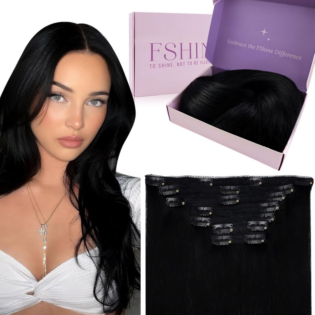 Clip-in Haarextensions Echt Haar 14 Inch Zwart Naadloos Volume