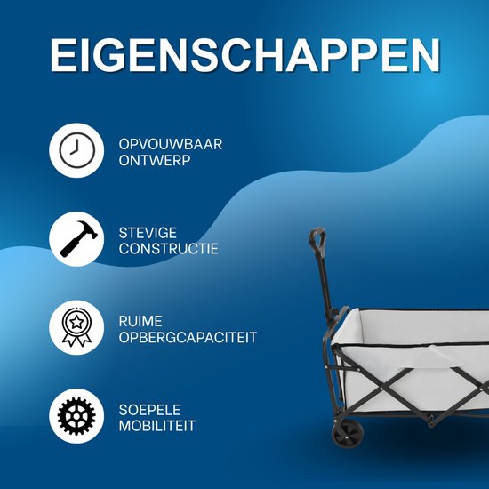 Opvouwbare Bolderkar - Bolderwagen - Voor strand, tuin en camping - Met wielen en duwstang - Khaki van Merkloos — afbeelding 3