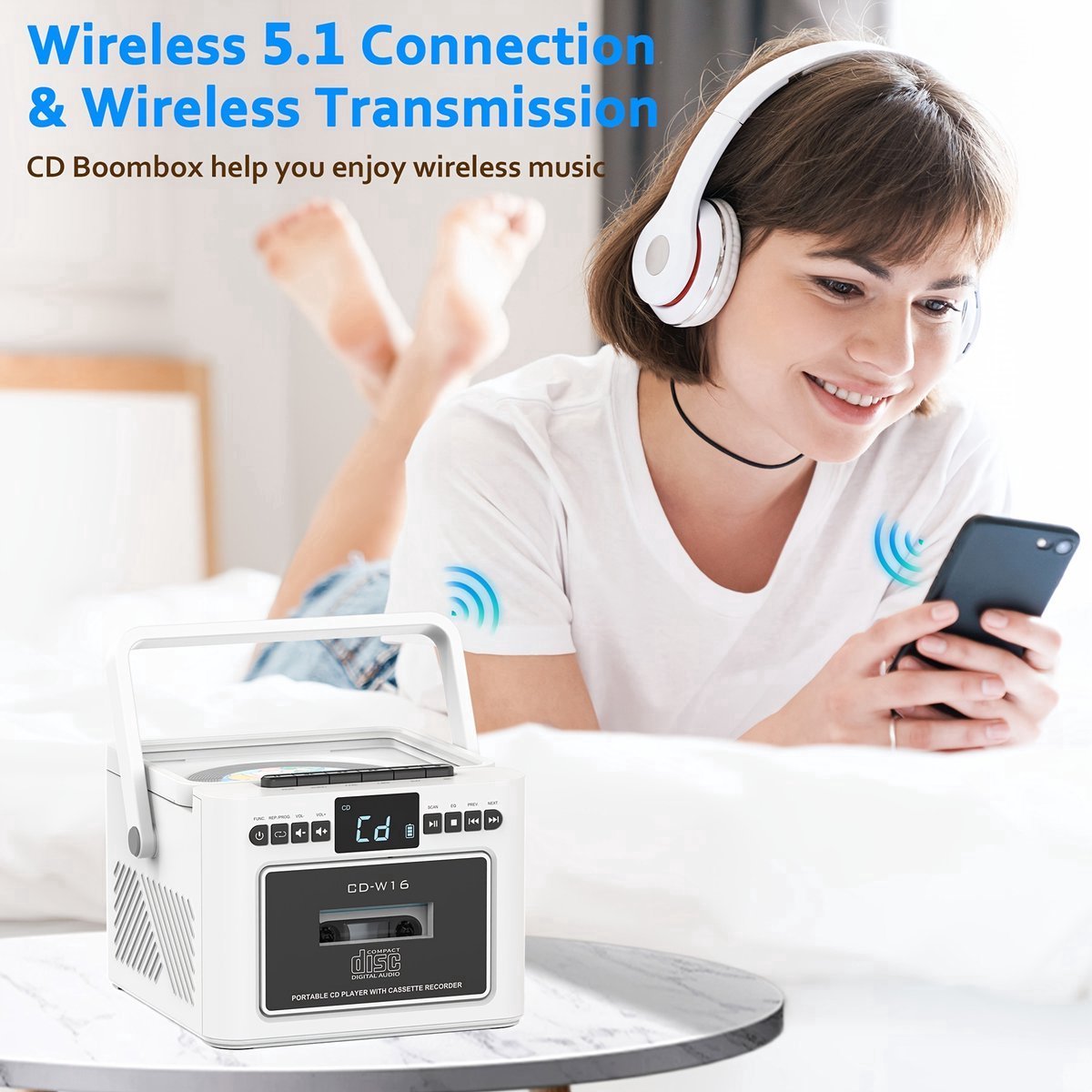 Retro CD-Cassette Boombox - 5W Stereo, Radio & USB thumbnail 2
