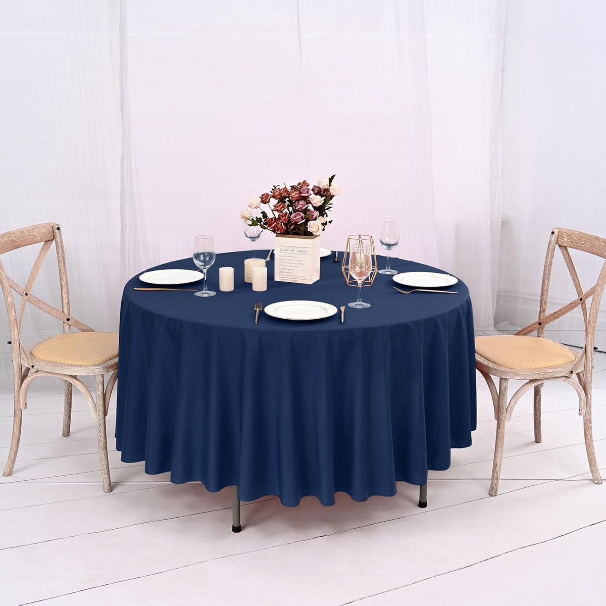 10 stuks Ronde Tafelkleden Marineblauw 305 cm Polyester Waterdicht voor Feest en Diner