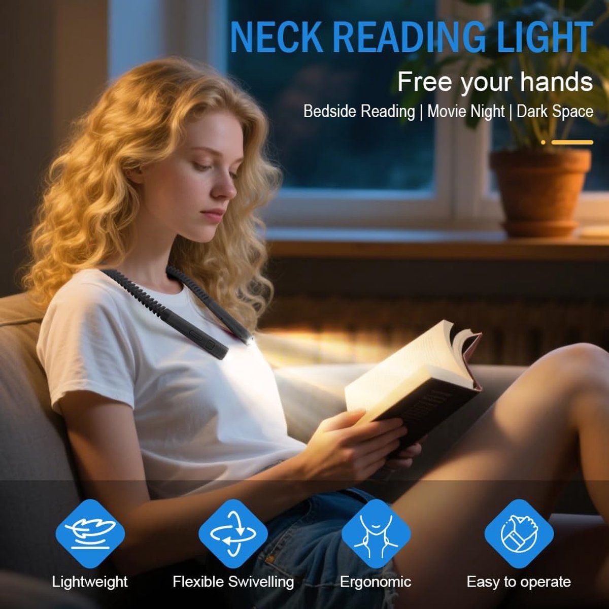 1 stuk - Neklamp - Leeslamp - Boeklamp - Leeslamp met drie kleuren en negen helderheidsniveaus - Flexibele neklamp - Oplaadbaar - Compact en draagbaar - Geschikt om te lezen in bed, te breien of te kamperen - Zwart - 20,3*17,8*2,3 cm — cadeau in Gadgets - foto 5