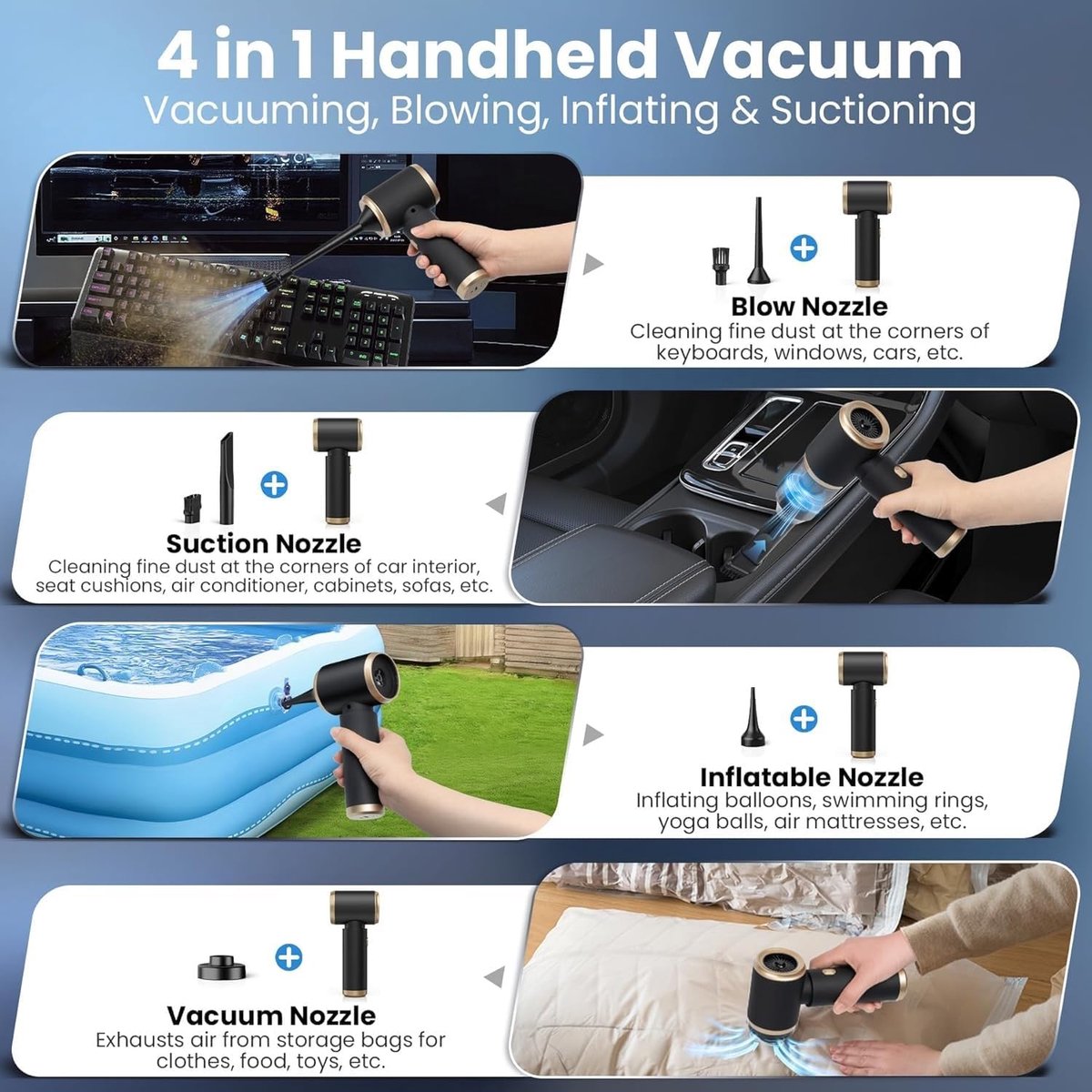 Detailkampioen Draadloze Mini Stofzuiger 15000 Pa Zwart - afbeelding 2