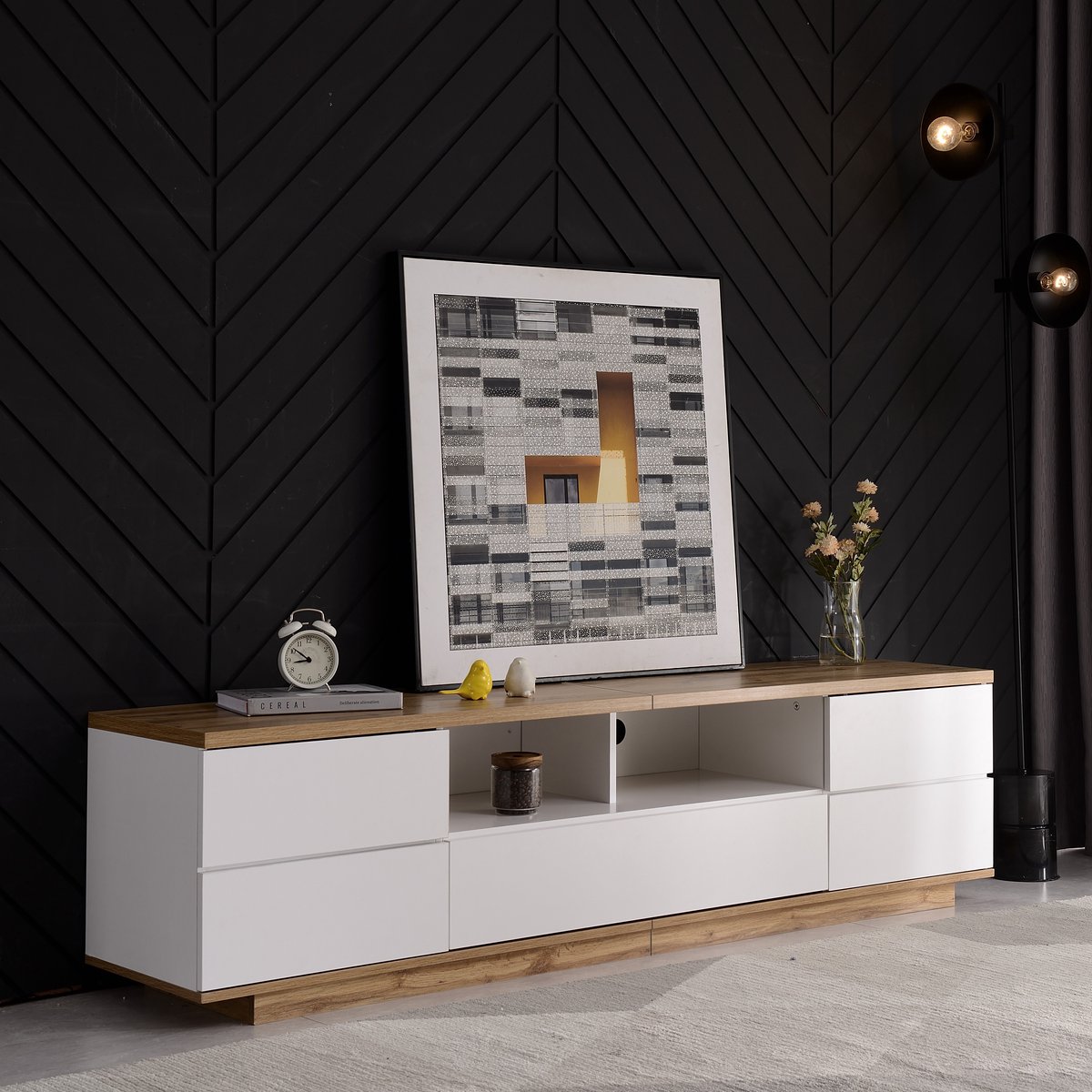 REDOM TV-kast - MDF - met deuren - 180 x 38 x 46 cm White Wit