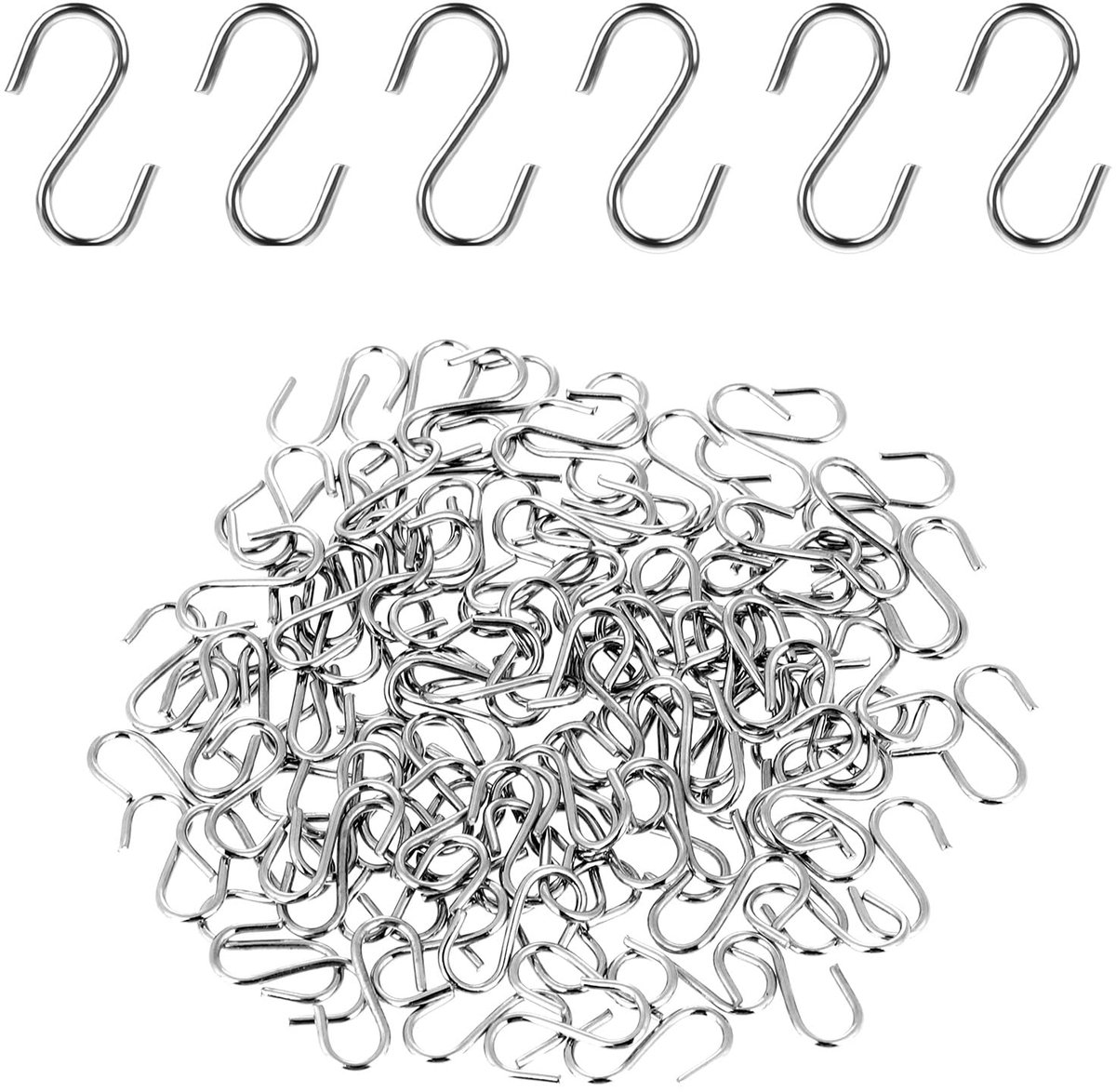 IMPERATORIS® S-Haken - Ophanghaken - Multifunctionele Haken voor Keuken en Kledingkast - Zwart Kunststof - Sterk en Duurzaam - Set van 100 - zilver - 14 mm