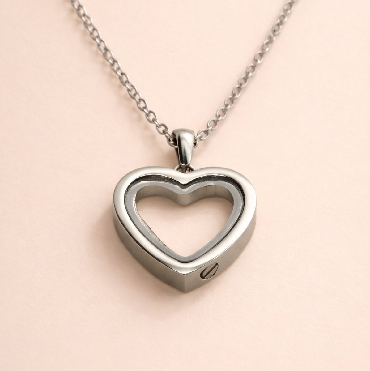 Assieraad - Ashanger met ketting en vulsetje - Mini urn - Hart - Zichtbare as - Doorzichtig - Zilverkleurig