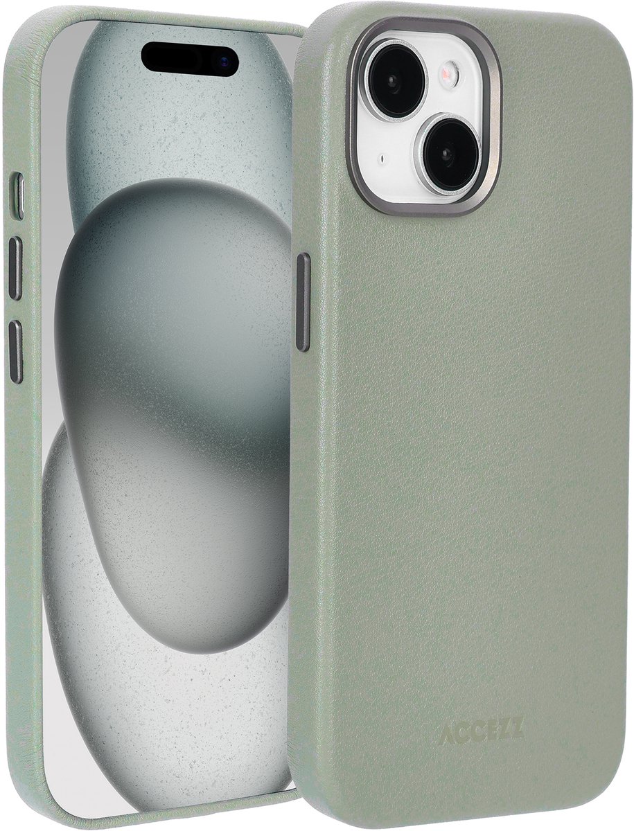 Accezz Hoesje - Geschikt voor iPhone 15 - geschikt voor MagSafe Leather Backcover - Light Grey