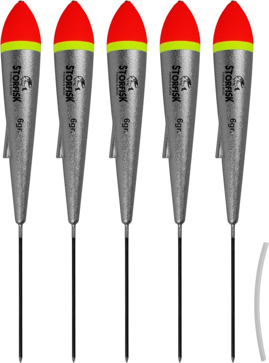 Set van 5 Doorloopdobbers voor Forel en Baars, 2-6 Gram