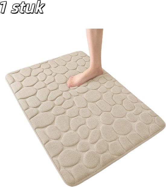 1 stuk - Badkamermat - Traagschuimmat - Antislip badkamermat - Kiezelpatroon - Absorberend - Wasbaar - Geschikt voor badkamer en woonkamer - 40 x 60 cm - Beige