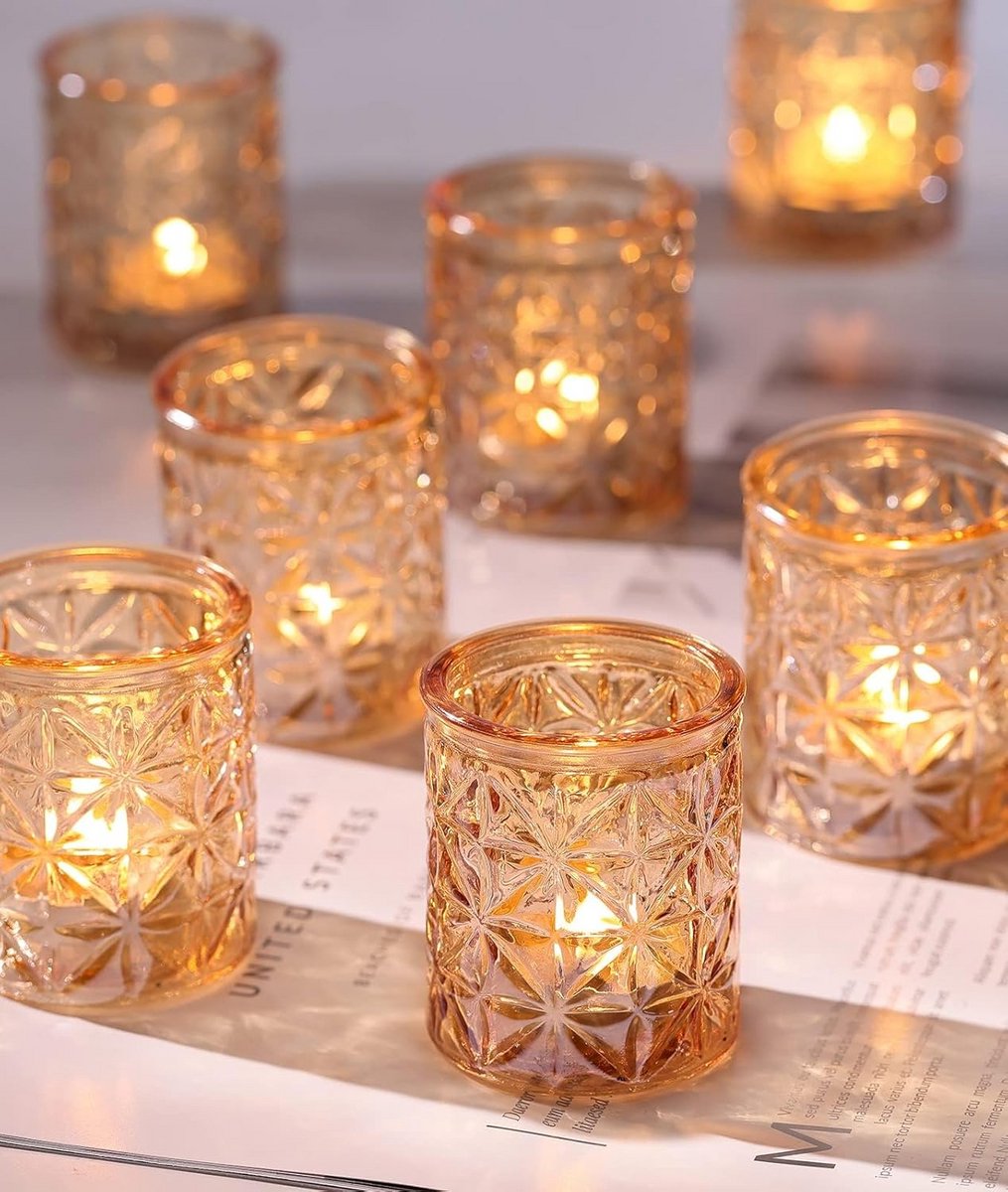 Set van 12 Gouden Votiefhouders - Stijlvolle Decoratie Kaarshouders voor Bruiloft en Feest