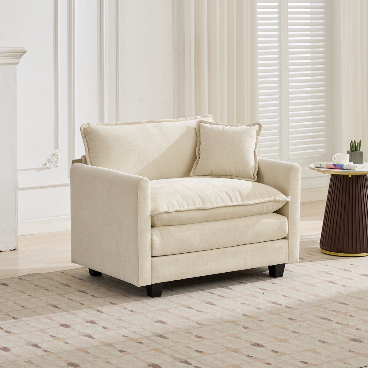 Gutent-Bank Cloud Sofa, éénpersoonsbank (voetenbank niet inbegrepen), moderne hoekbank voor woonkamer, slaapkamer en appartement, comfortabel dubbellaags gestoffeerd zitkussen, ademende chenille stof, beige